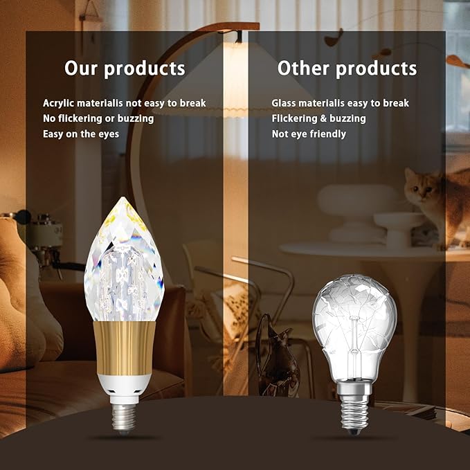 6pcs Acrylic Decorative E12 LED Light Bulbs 5w Equivalent 30 watt, Unique Fancy Light Bulb Warm 3000k,Non-dimmable Lightbulbs for Living Room Dining Room,150 Lumens (B024-Warm-3000k, 6pcs)