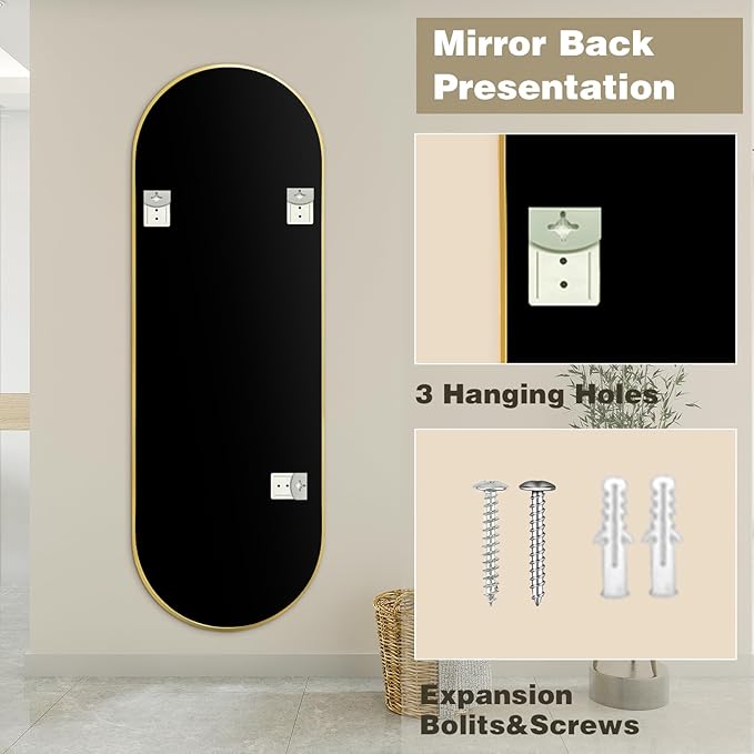 Niccy 65"×22" Oval Full Length Mirror, Long Oval Mirrors with Unique Metal Frame Large Explosion-Proof Hanging Mirrors for Living Room, Decorative Vanity Mirror for Bathroom, Bedroom, Teal-Gold