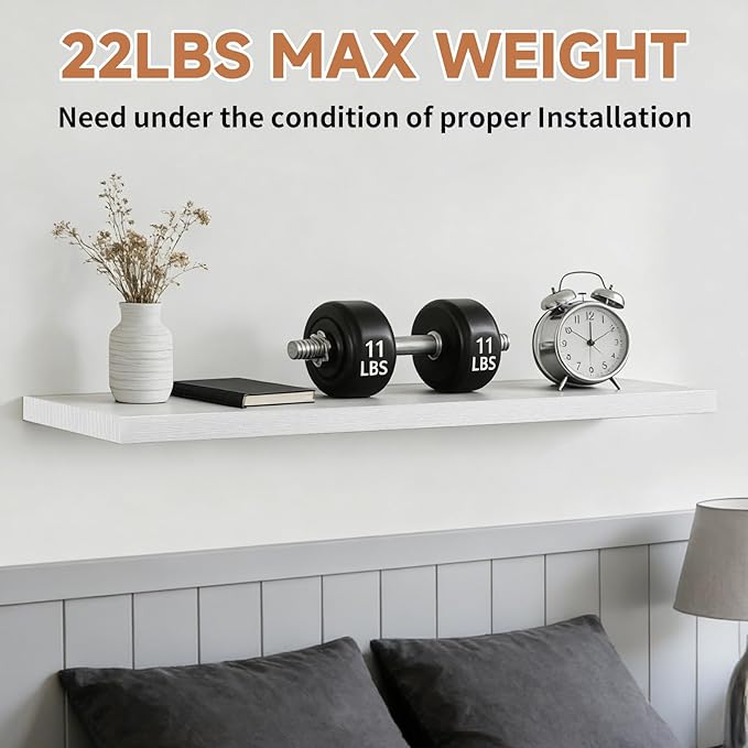 Easy Install Floating Shelves, 15.7 Inch Wall Mounted Wooden Shelf, Small Hanging Shelf for Home Decor, Books and Storage, Organizer for Bedroom, Bathroom, Kitchen, Set of 3, White