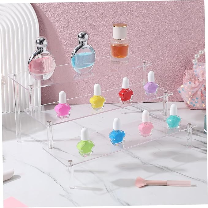 Ipetboom Acrylic Display Shelf Organizer Wide Perfume Makeup Vanity Stand Sturdy Risers for Cupcakes Desk Supplies Storage and Decor