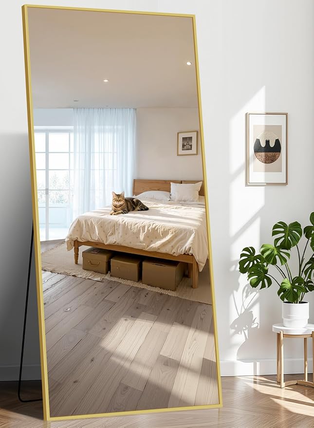 76"x34" Floor Mirror Full Length - Standing Mirror with Aluminum Alloy Frame, Large Body Mirror for Bedroom, Living Room, Wall Mounted or Leaning