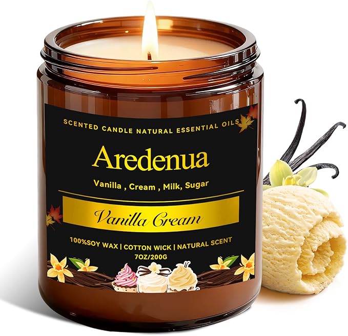Vanilla Cream Odor Eliminating Soy Candles for Home - Removing Pet, Kitchen & Bathroom Odors, Fresh Air Scented Candle with Clean Vanilla Aroma, Long-Lasting