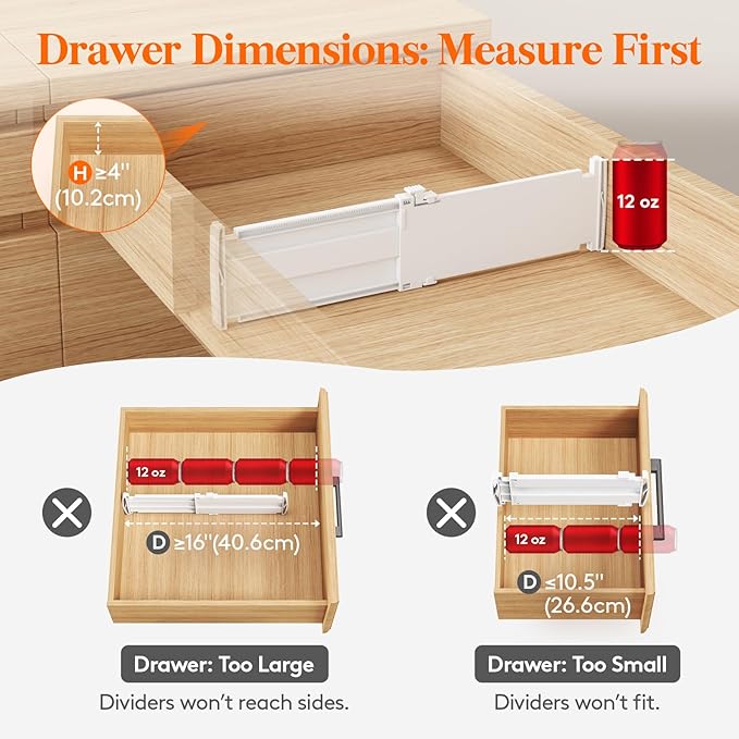 Lifewit 4" Tall 5 Pack Drawer Dividers, 27-42cm/10.5-16.5" Expandable Drawer Divider for Clothes, Adjustable Dresser Drawer Organizers, Drawers Separators for Dresser/Bathroom/Closet/Kitchen White