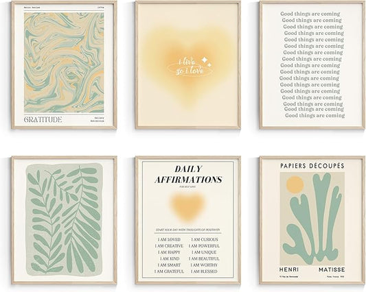 Habseligkeit Sage Green Wall Art Prints, Abstract Matisse Wall Art Exhibition Posters, Vintage Wall Art Prints, Retro Room Decor for Girl's Bedroom 11x14 inch, Unframed