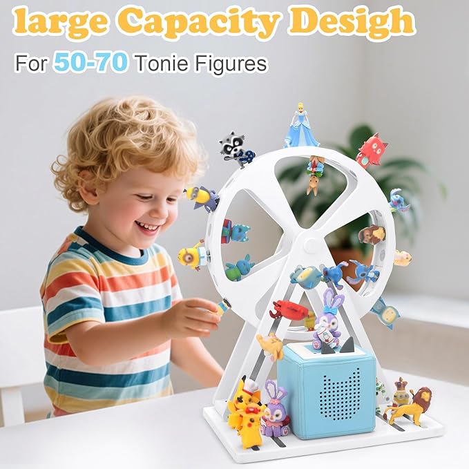 for Tonies Box Organizer Storage Shelf 360° Ferris Wheel, Magnetic Floating Shelves for Generation 1 & 2 Player Tonies Figures Characters, Display Collection 50~70 Characters