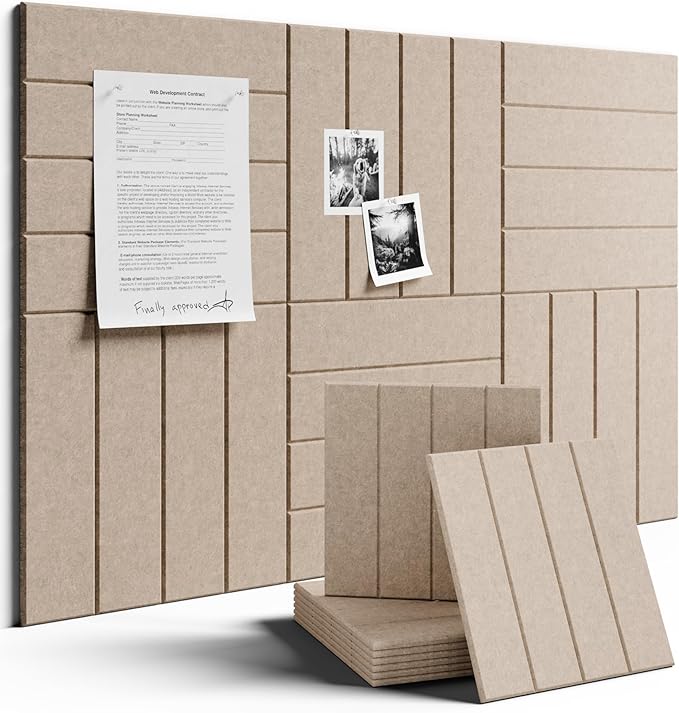 Large Felt Bulletin Board 36"x24" Cork Board Alternative - 6 Pack with 40 Safe Removable Adhesive Tabs, Cork Boards for Walls Felt Board for Home Office Classroom Pin Board-Taupe