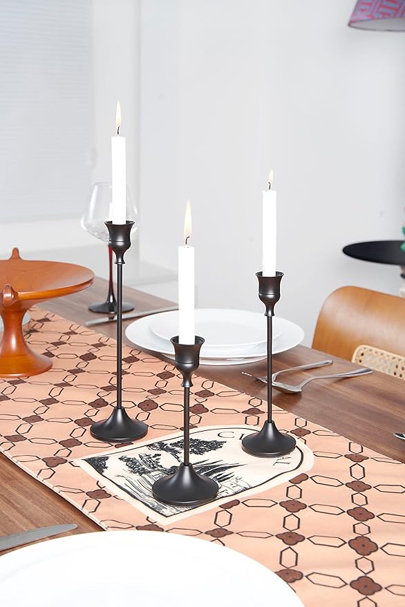 NLBTW Black Candlestick Holders Taper Candle Holders, Set of 3 Vintage Candle Sticks Holder Decor Used as Fireplace Mantel or Table Centerpieces for Wedding, Dinning, Party