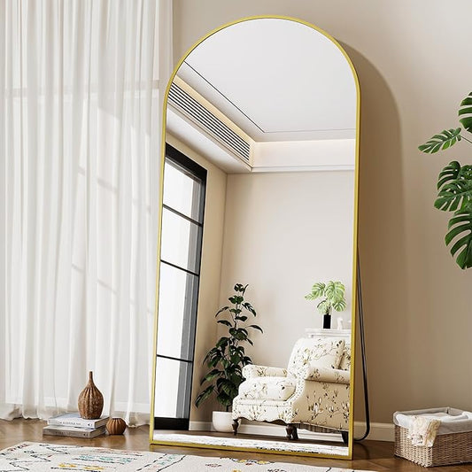 71" x 30" Arch Full Length Mirror - Floor Full Body Mirror with Aluminum Frame - Standing, Leaning or Hanging, for Bedroom, Living Room, Gold