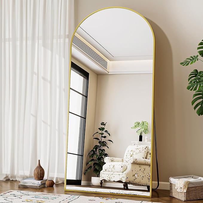 71"x26" Arched Mirror Full Length, Standing Floor Mirror, Wall Mounted Mirror with Aluminum Frame - for Standing, Leaning or Hanging, for Living Room Dressing Room, Gold