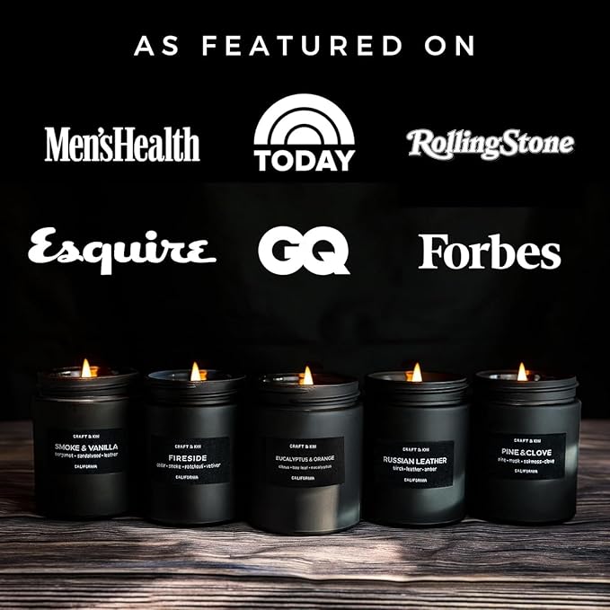 Craft & Kin Premium Orange & Eucalyptus Candle | Black Scented Candles for Home | Long Lasting with 45 Hour Burn Time, 7.6oz | Soy Candle | Aromatherapy at Home | Gifts for Men