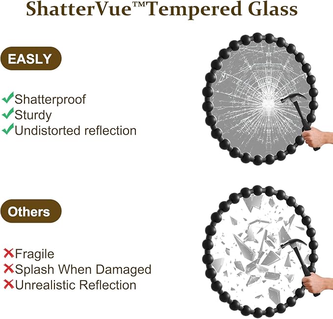 Easly Round Mirror for Wall, 24 Inch Black Beaded Frame Decorative Vanity Mirror, Circle Bathroom Mirror with High-Definition Lense, Modern Wall Decor for Bathroom, Living Room, Bedroom, Entryway
