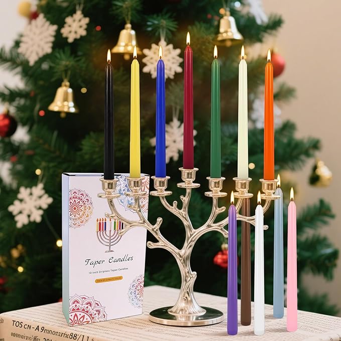 YOROXRG 24 Colored Taper Candles, 7-8 Hours Burn Time, Unscented, Smokeless and Dripless, 0.75 x 10 Inch Dinner Candle Set for Household, Wedding, Party and Home Décor Candlesticks