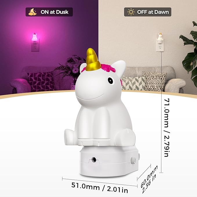 DORESshop LED Night Light for Kids, 3D Cute Unicorn Night Lights Plug into Wall with Dusk to Dawn Sensor, RGB+Soft White 3000K Plug in Night Light for Kids Girl Birthday Gift Room Decor