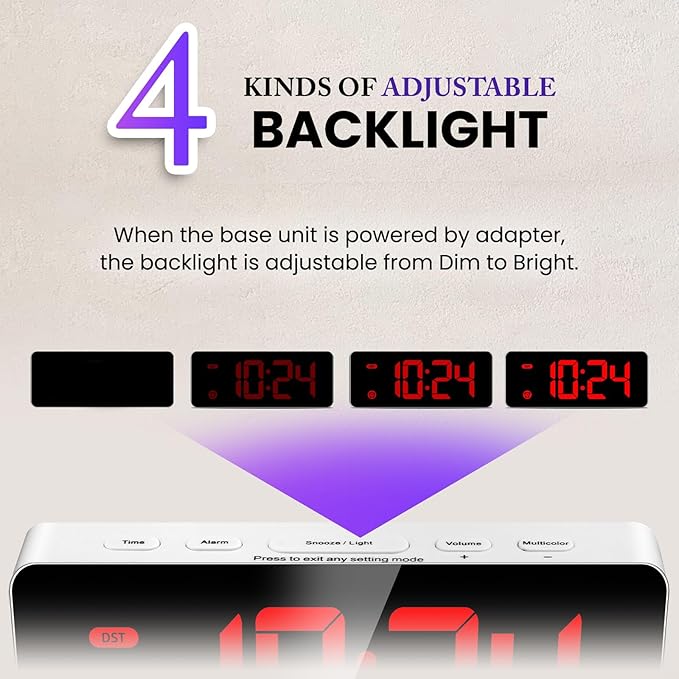 HODIK Alarm Clock for Kids Bedrooms, Small Digital Clock, 4 Dimmable Backlight, 3 Adjustable Volumes with Snooze (RED)