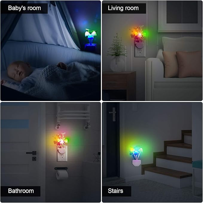 Mudder 6 Pack Mushroom Night Light LED Night Light Plug in Lamp 7 Color Changing Magic Cute Shaped Lamp Wall Decor for Adults Bathroom Home(Water Plants, Lotus Leaves)