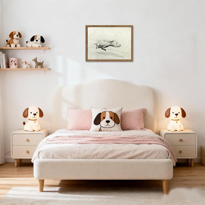 Framed Dog with Zoomies Canvas Wall Art, Vintage Dog Flight Poster Print, Sketch Running Little Pictures Decor, Black and White Silly Wall Decor for Living Room Bedroom – 16x24 inch