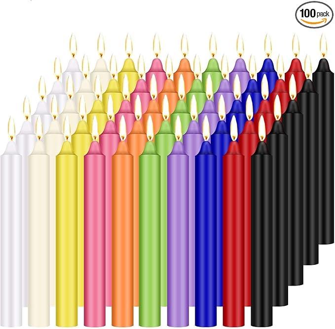 Howemon 100 Pack Assorted Color Spell Chime Candles, 4 Inch Mini Taper Candles for for Home Decor Kitchen Decor Wedding Decoration-10 Colours