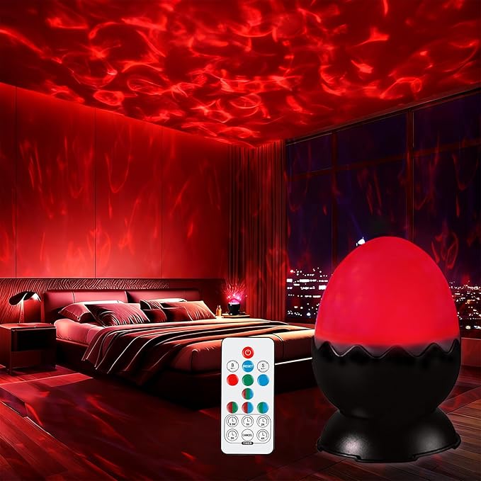 Red Night Light, Light Therapy Lamp, 2-in-1 Sensory Lights for Autism, 670nm Red Light for Sleep, Sensory Room Must-Have, Light Projector for Kids, Adults, Birthdays - 7 Color Modes with Remote(Black)