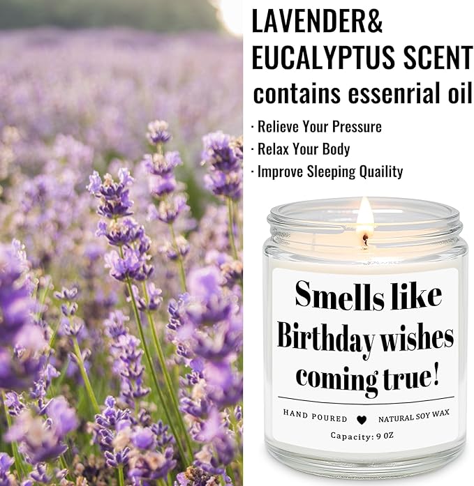 Homsolver Birthday Gifts for Women Men, 9OZ Lavender Scented Birthday Candles with 50+ Hours Burn Time, Unique Handmade Birthday Decorations for Her Him, 20st/30th/40th/50th/60th/70th Birthday Candle