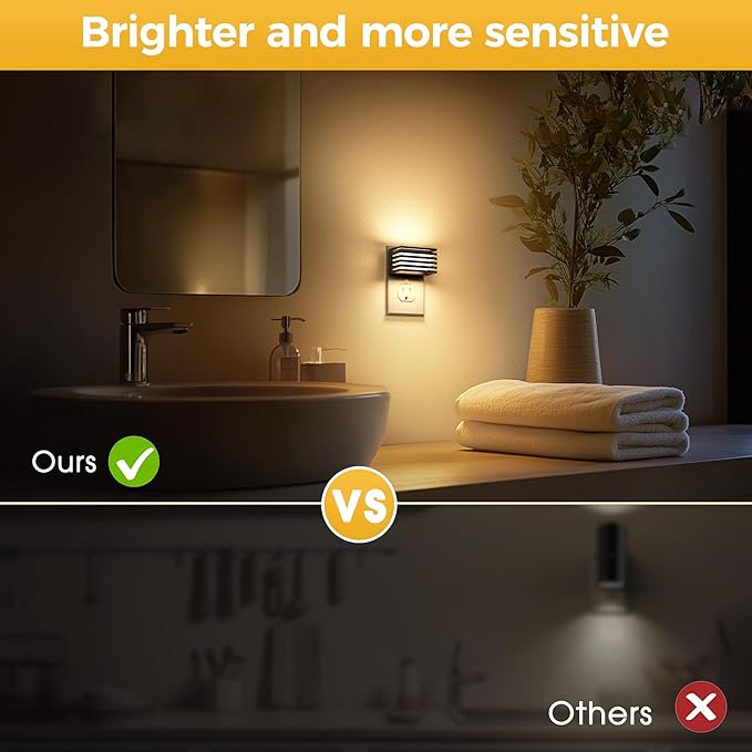 L LOHAS LED Night Lights Plug into Wall, [4-Pack] Modern Plug in Night Light with Dusk-to-Dawn Sensor, Adjustable Brightness, 3000K Soft White for Bedroom Bathroom Hallways Kid's Room
