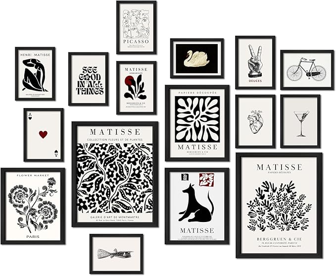 ANERZA 16 PCS Black and White Wall Art Decor, Matisse Abstract Gallery Wall Prints for Bedroom, Minimalist Posters for Living Room Aesthetic, Collage Kit Pictures, Dorm Home Decor