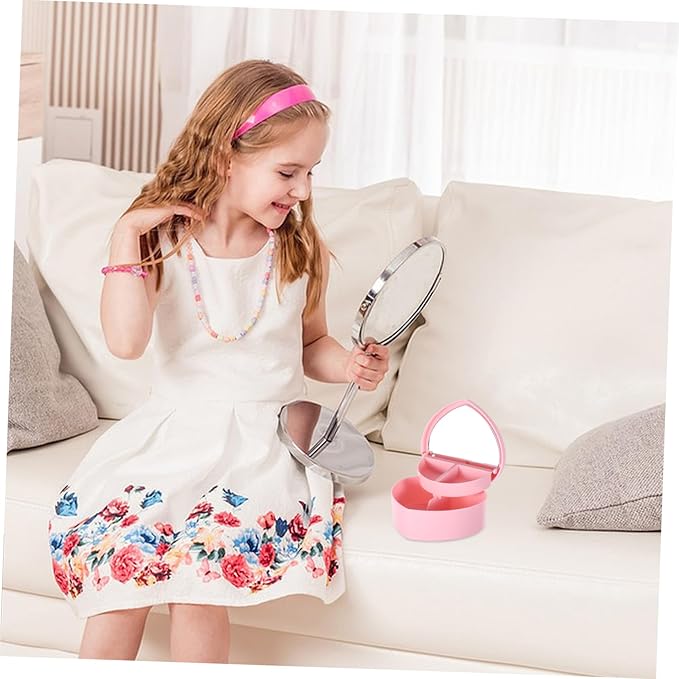 2pcs Heart Shaped Jewelry Organizer Makeup Mirror Dual-layer Decorative Box for Earrings and Bracelets Girls Women and Special Occasions