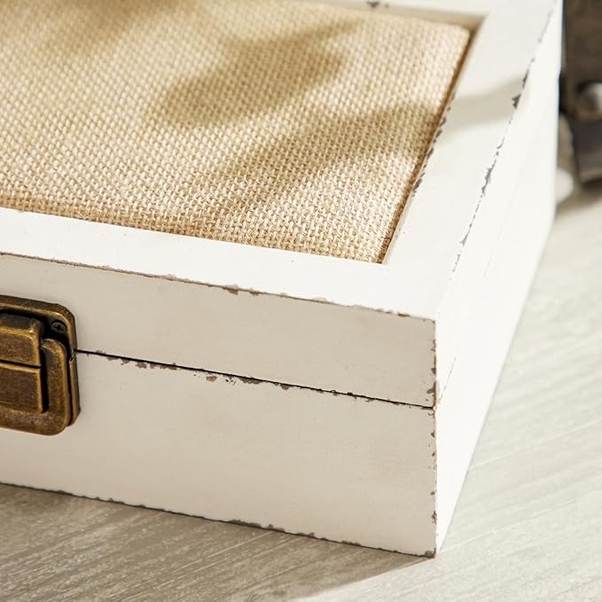 Rustic Ivory Decorative Storage Boxes with Lids Set of 2, Farmhouse Wooden Boxes for Home Decor, Keepsake Boxes Memory Gift Boxes for Living Room, Coffee Table, Entryway, Bedroom