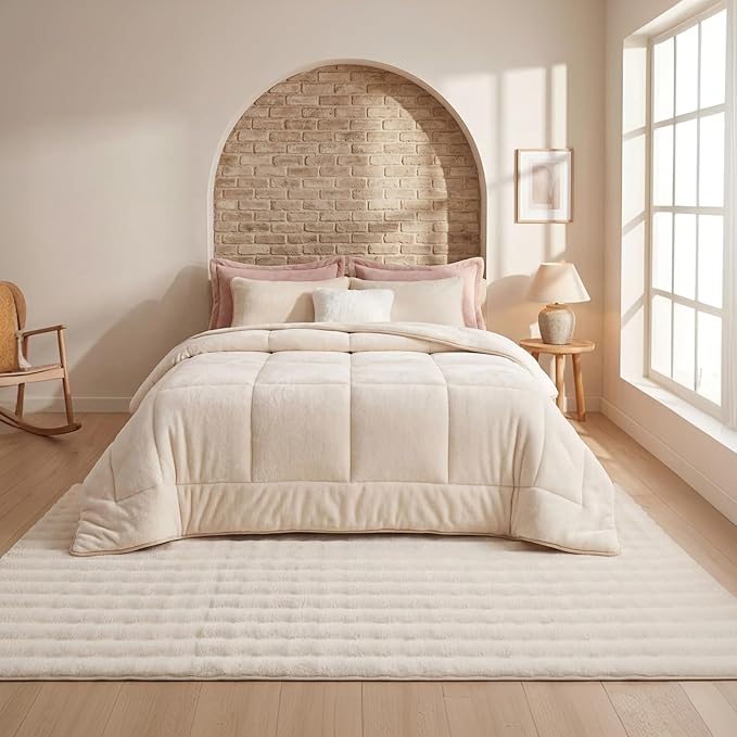 Pauwer Area Rugs for Living Room, 5x7 Fluffy Faux Fur Rug Non Slip Machine Washable Soft Shaggy Indoor Floor Carpet for Bedroom Dorms Playroom, Cream