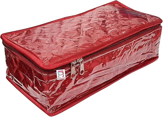 atorakushon Satin Maroon Make-Up Pouch Jewellery Box 4 Pouch 1 roll Bangle in Cosmetic Bag Necklace Earrings Vanity Jewellery Organiser For Women's