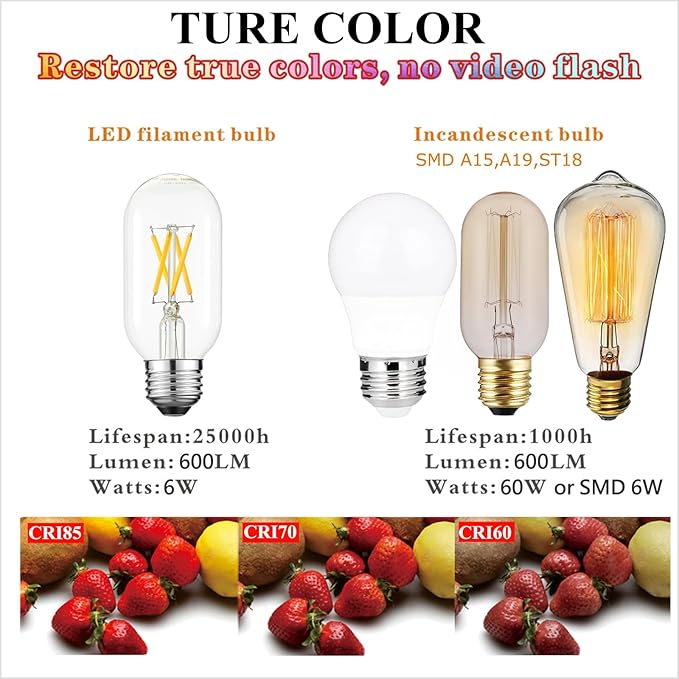 LiteHistory T14 T45 LED Bulb,6W E26 LED Bulb Dimmable Equivalent E26 Bulb 60 Watt,Warm White 3000K E26 Edison Bulb,AC120V,600lm,CRI85,Clear Glass,Tubular Light Bulb,ETL Listed,Pack of 6