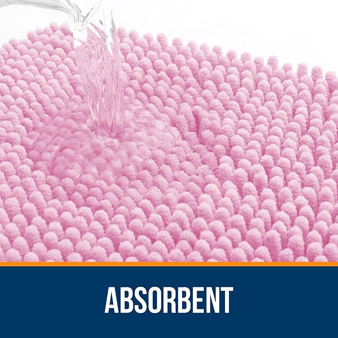 OLANLY Bathroom Rugs 32x20, Extra Soft Absorbent Chenille Bath Rugs, Rubber Backing Quick Dry, Machine Washable Bath Mats for Bathroom Floor, Tub and Shower, Home Decor Accessories, Pink