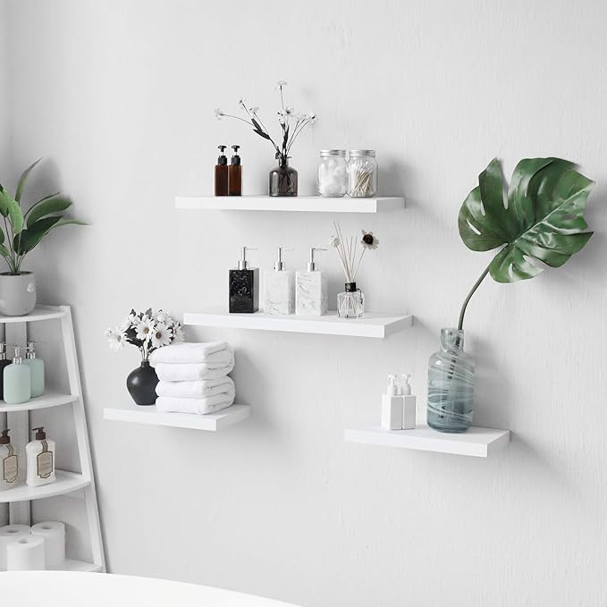 WELLAND Set of 2 Floating Shelves Wall Mounted Shelf, for Home Decor with 8" Deep (White, 15 inch)