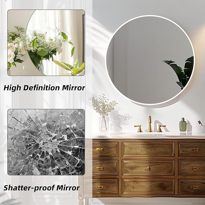 White Round Mirror, 24 Inch White Circle Mirror, Metal Frame Round Wall Mounted Mirrors for Bathroom, Living Room, Bedroom, Entryway, Vanity