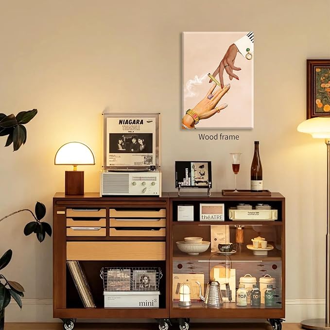 Beige Vintage Abstract Canvas Poster Modern Surreal Trippy Wall Art Unique Eclectic Prints 08x10 inch Framed for Bed Living Room Gallery Wall Decor