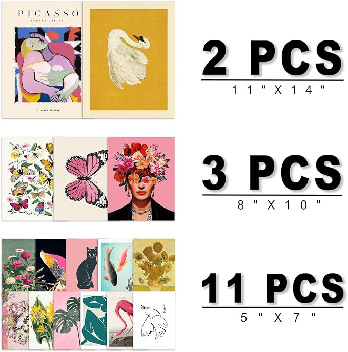 ANERZA 16 PCS Eclectic Wall Art Decor, Modern Maximalist Wall Prints for Bedroom, Posters for Room Aesthetic, Wall Collage Kit Pictures for Living Room, Colorful Dorm Gallery Home Decor