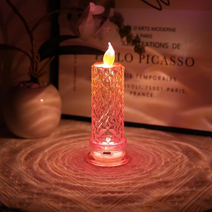SupBri Rose Shadow LED Flameless Candles, 4PCS Romantic Battery Operated Candles Led Pillar Candles for Valentines Romantic Propose Anniversary Wedding Decorations(Pink, D 2.5" x H 7.2")