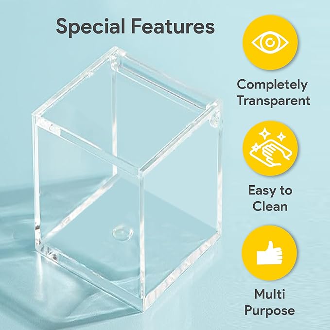 Hammont Clear Acrylic Box with Hinged Lid – Small Plastic Organizer for Office, Desk, Makeup, Crafts, Cotton Balls, Jewelry & More | 2.5"x2.5"x3" (6 Pack)