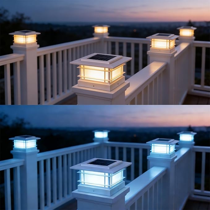 Dynaming 4x4 Solar Post Cap Lights Outdoor with 2 Color Modes, Fence Post Solar Lights White Shell Fit for Vinyl/Wooden Posts, High Brightness SMD LED Lighting Decor for Garden Deck Patio, 12 Pack