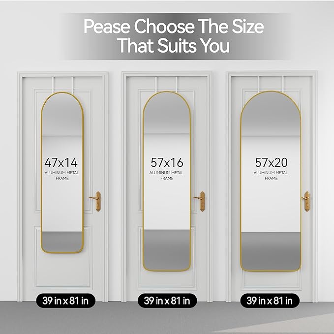 SCWF-GZ 57x20 Door Hanging Full Length Mirror, Floor (Height 5.7ft just Body in1.3ft) Wall Mounted Metal Frame Arch Dressing Mirrors for Bedroom Bathroom Living Room 57 inch Gold