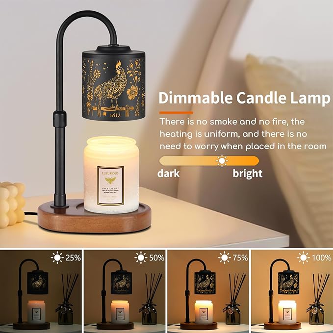 Dimmable Candle Warmer Lamp with Timer Adjustable Height for Scented Jar Candles Electric Candle Wax Melt Warmer for Home Decor Christmas Birthday Gifts for Women Mom(Chicken)