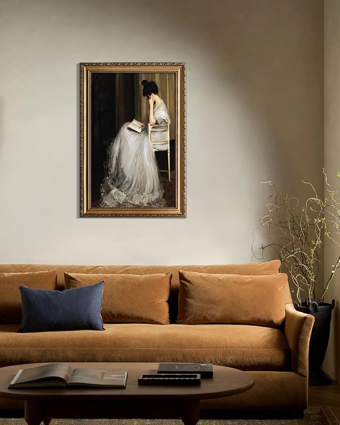 KBKBART Gold Framed Canvas Wall Art Print, Vintage Wall Art Mid-Century Lady Classical Women Painting Picture, Vintage European Portrait Wall Decor for Bedroom Bathroom Decor Wall Art, 16’’x24’