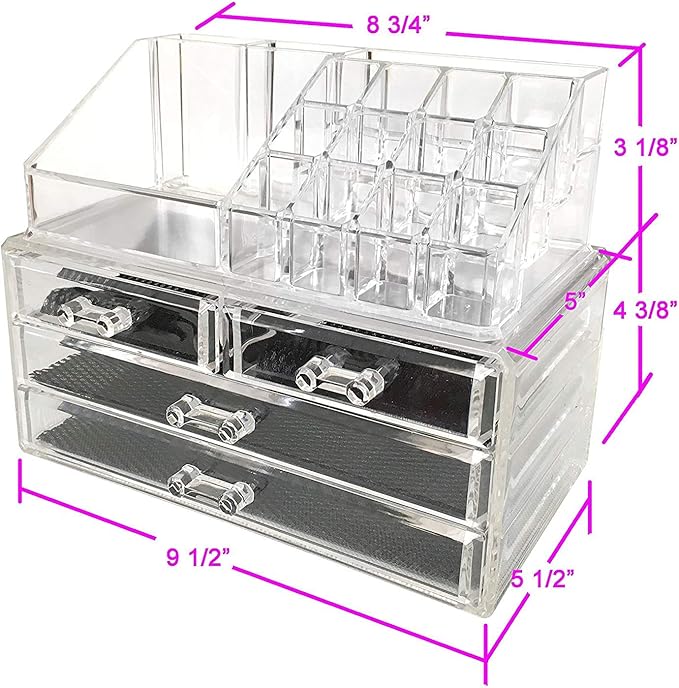 SciencePurchase See-Through Acrylic Jewelry Makeup Lipstick Organizer Holder Box with 4 Drawers