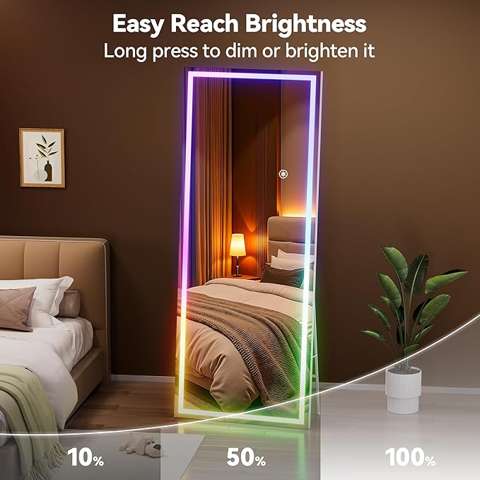 Hasipu 75"x28" LED RGB Bluetooth Full Length Mirror with Lights, Full Body Mirror with Stand, Wall Mount & Free Standing Floor Mirror for Bedroom Living Room Cloakroom, 7 Color & Brightness Adjustable