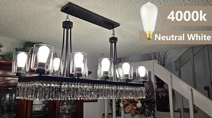 E26 Frosted LED Edison Bulbs, 8W, Equivalent 75W, Neutral White 4000K,850LM,AC120V,Dimmable ST58 Frosted Vintage Bulbs with 90+ CRI, Pack of 6