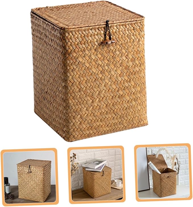 PRETYZOOM Sea Grass Storage Box Multi Functional Makeup Organizer for Desktop Chic Sundries Holder Decorative and Practical Home Storage