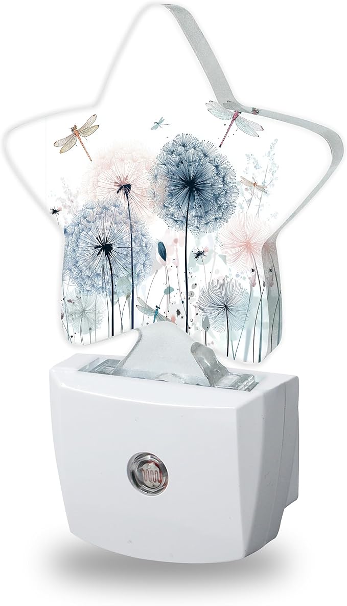 Dragonfly Decorative Nightlight Plug in Wall,Color Dandelions Star Shaped Night Light with Built in Sensor for Home Decor,Kitchen Hallway Stairs Desk Lamp