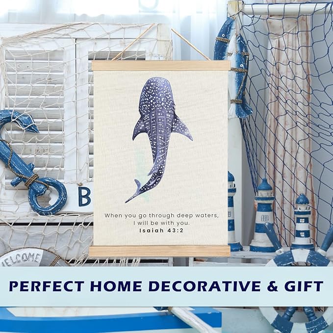 RYYCDOI Beach Costal Whale Shark Wall Decor, Christian Bible Verses Wall Decor for Droom Room Bathroom Nursery, 12x16 Inches