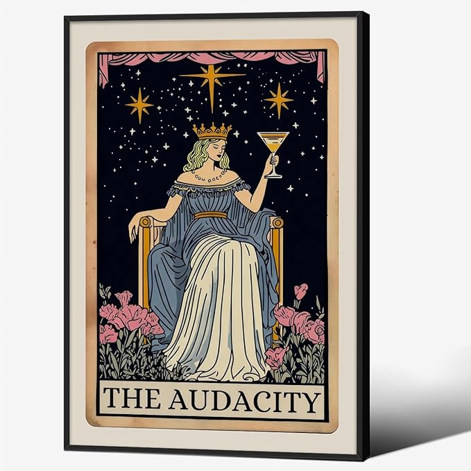 Fun Tarot Canvas Wall Art Feminist Aesthetic Poster Vintage Whimsical Witchy Prints 16X24 inch Black Framed Trendy Funny Quote Wall Decor for Bedroom Wall Decor