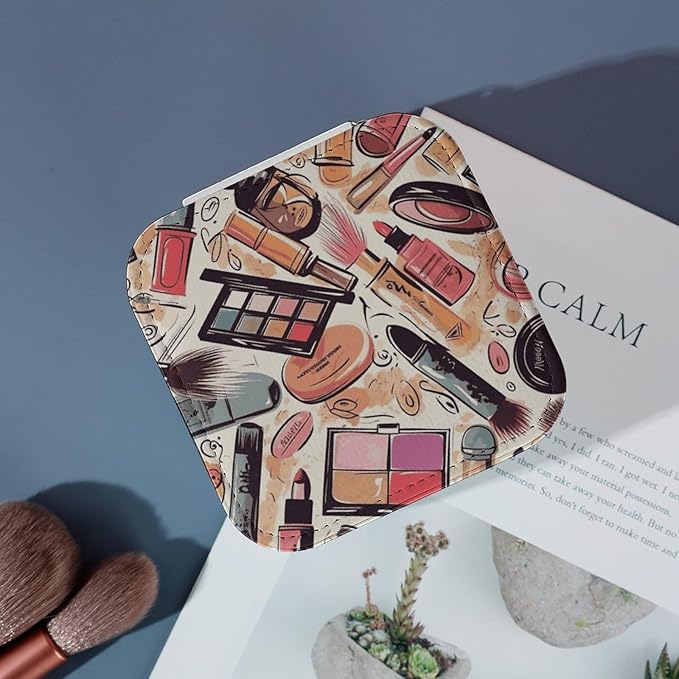 Cosmetic And Makeup Theme Pattern Jewelry Box Portable Mini Travel Case Display Storage Holder Boxes PU Leather Small Jewelry Organizer for Women for Stud Earrings Rings Necklaces Bracelets