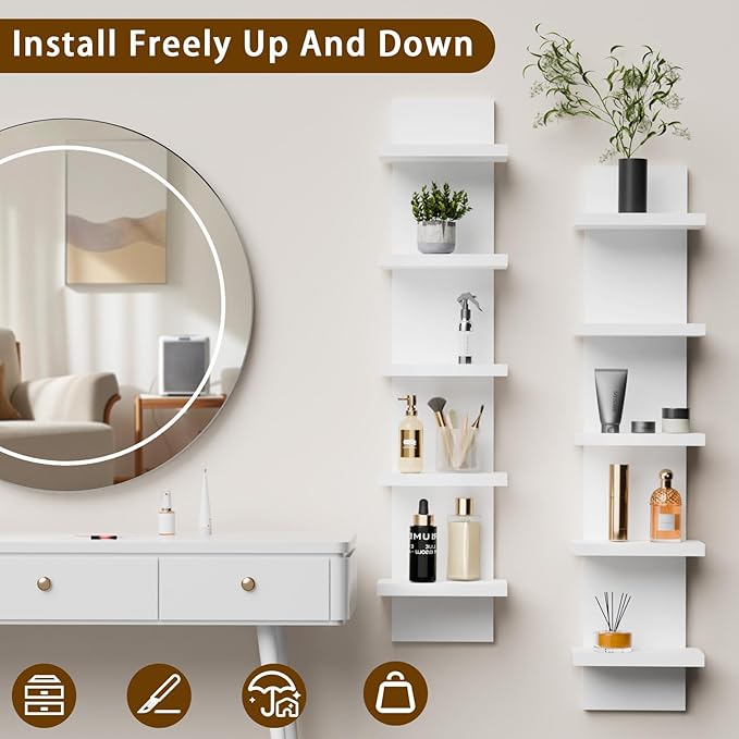 5 Tier Wall Shelf Unit, White Versatile Lack Wall Shelf, Display Floating Shelves for Bedroom Bathroom Home Decor Organizer